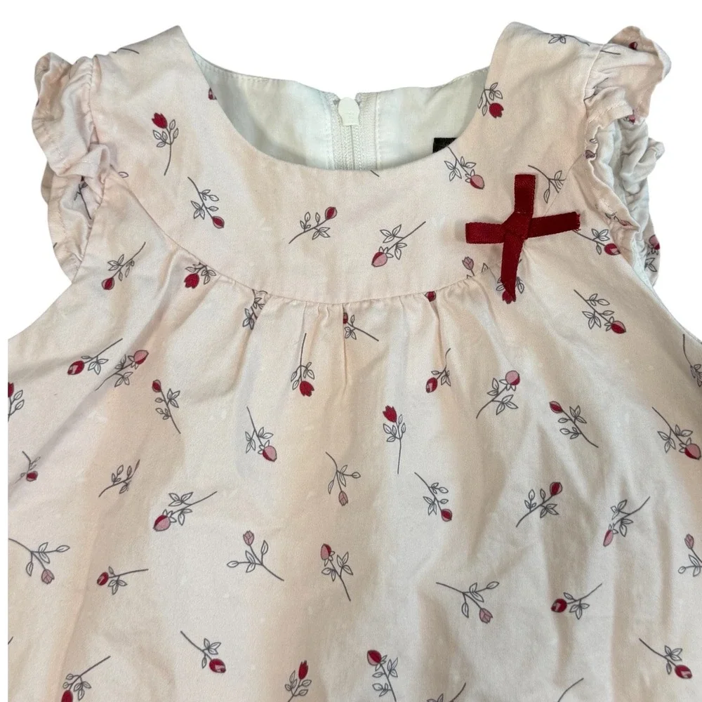 BeBe Rose Floral Dress Baby Girl 80 Pink Cotton Ruffle Sleeve Japanese Boutique